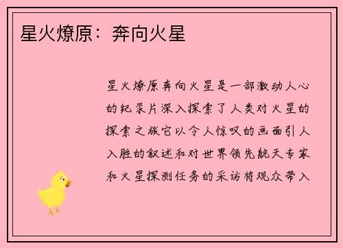 星火燎原：奔向火星