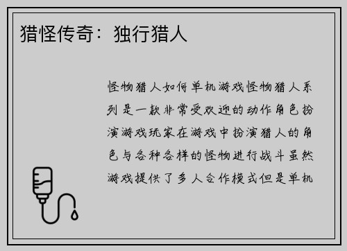猎怪传奇：独行猎人